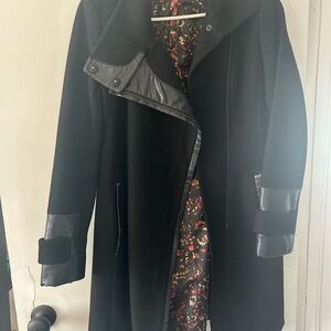 Via Spiga Black Trench Coat with Leather Details